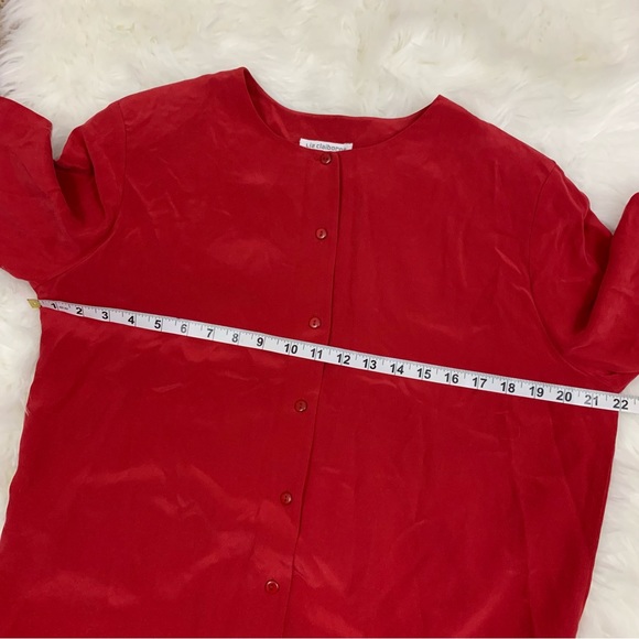 NEW Liz Claiborne Red 100% Silk Button Down Shirt - Picture 11 of 13
